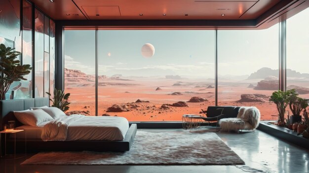 Chambre design avec vue panoramique imaginaire
